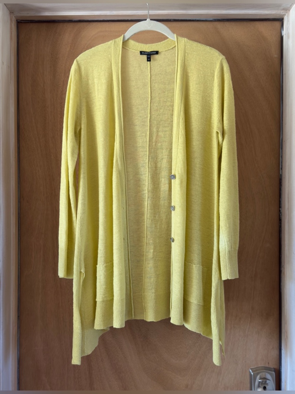 Eileen Fisher Linen Cardigan Women’s XS Yellow Chartreuse Longline Button Front